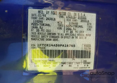 1995 Ford Ranger Super Cab from USA, damaged, VIN 1FTCR14A5SPA16765